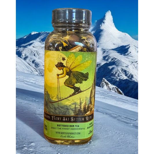 snow fairy ski butter rum tea in glass jar