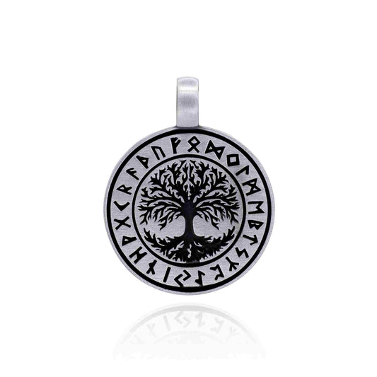 runic circle tree of life pewter necklace