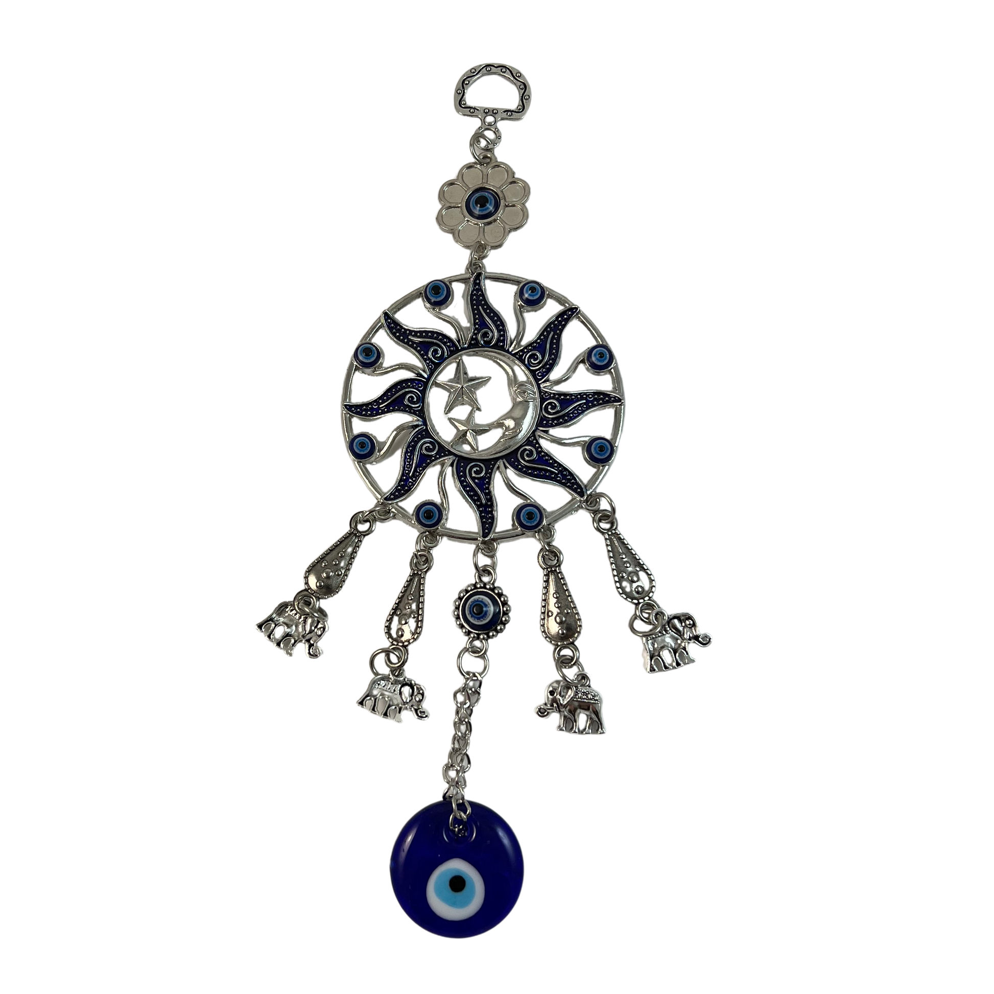 celestial evil eye wall hanging with elephant charms