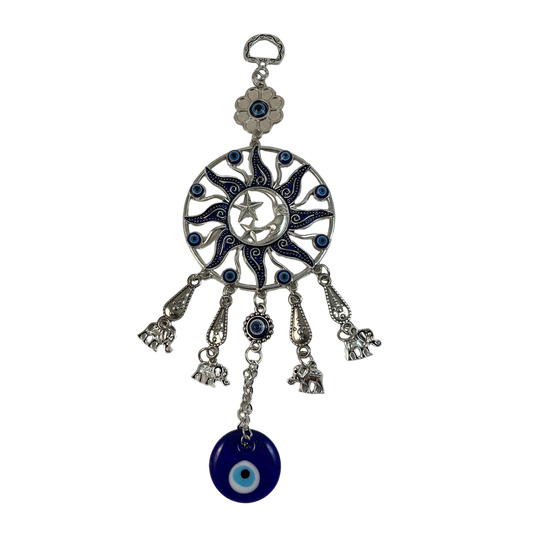 celestial evil eye wall hanging with elephant charms