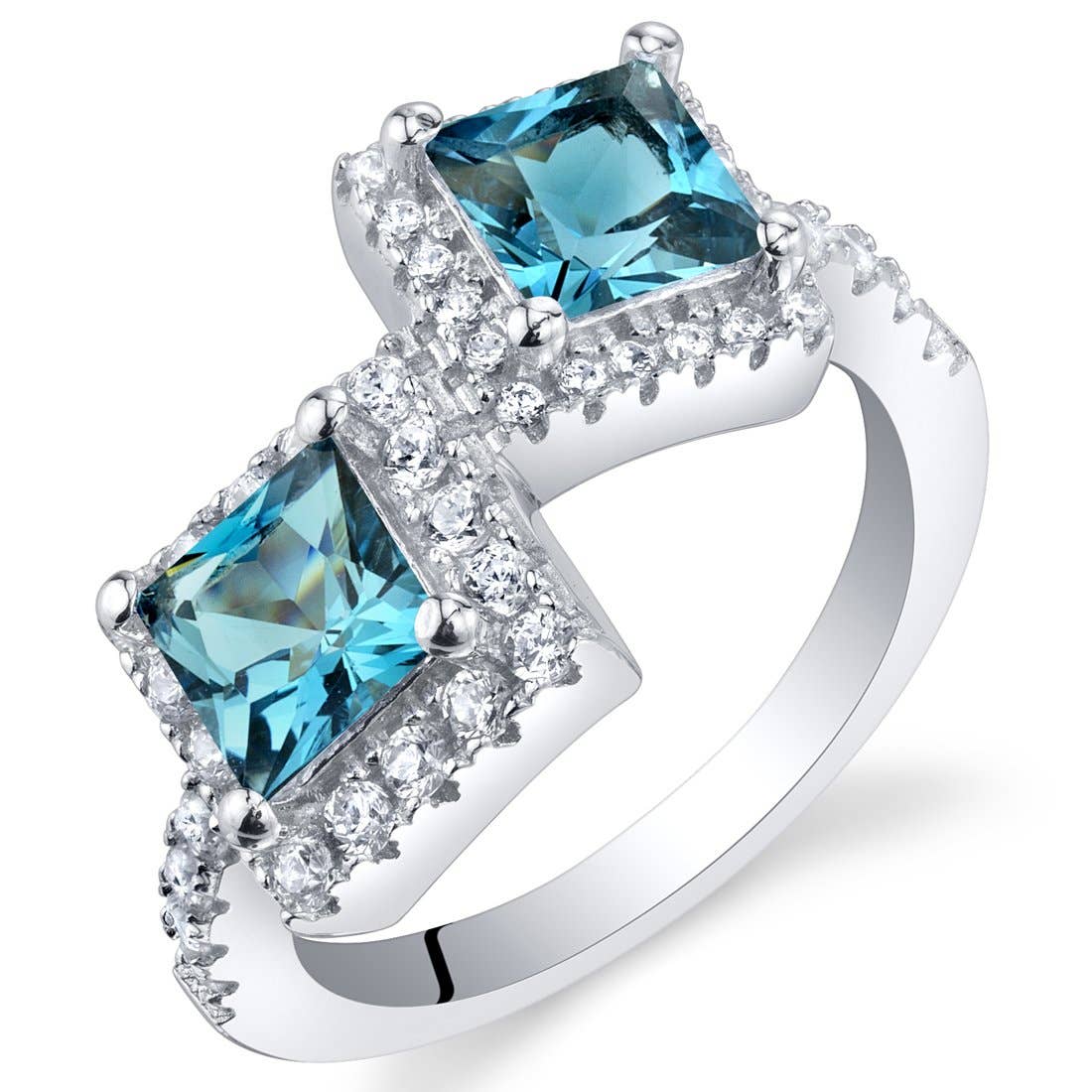 London blue topaz sterling silver ring princess cut