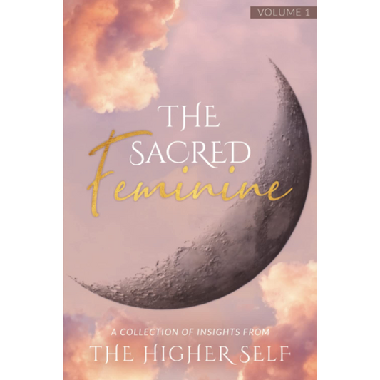 Book cover of 'The Sacred Feminine' with a crescent moon and soft background