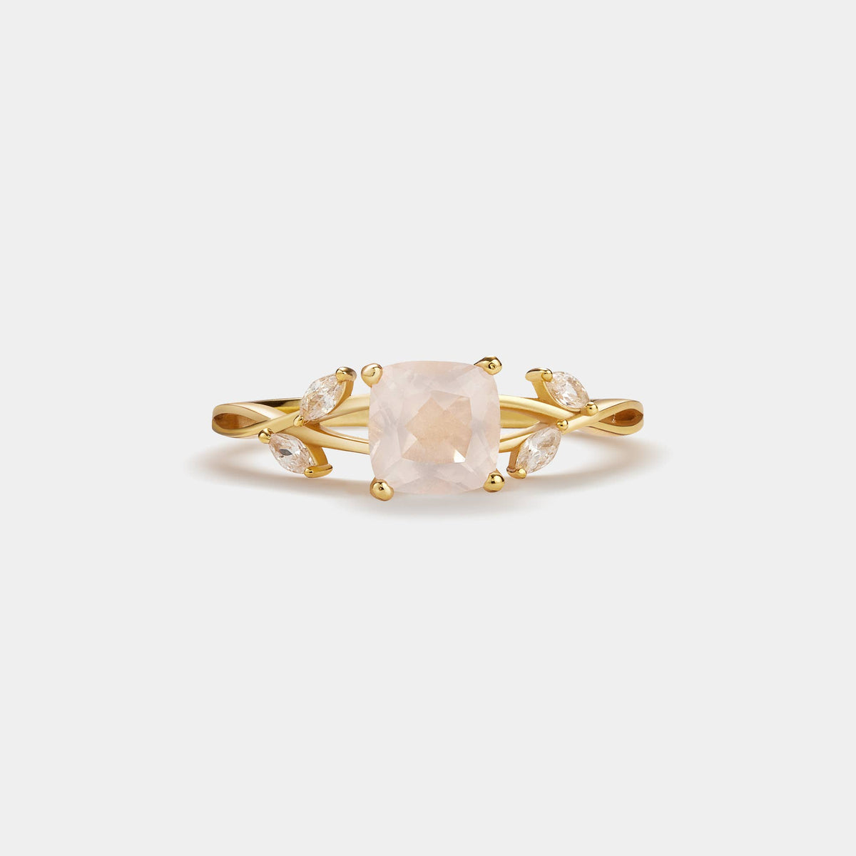 Ring - Rose Quartz with Leaf Sterling Silver