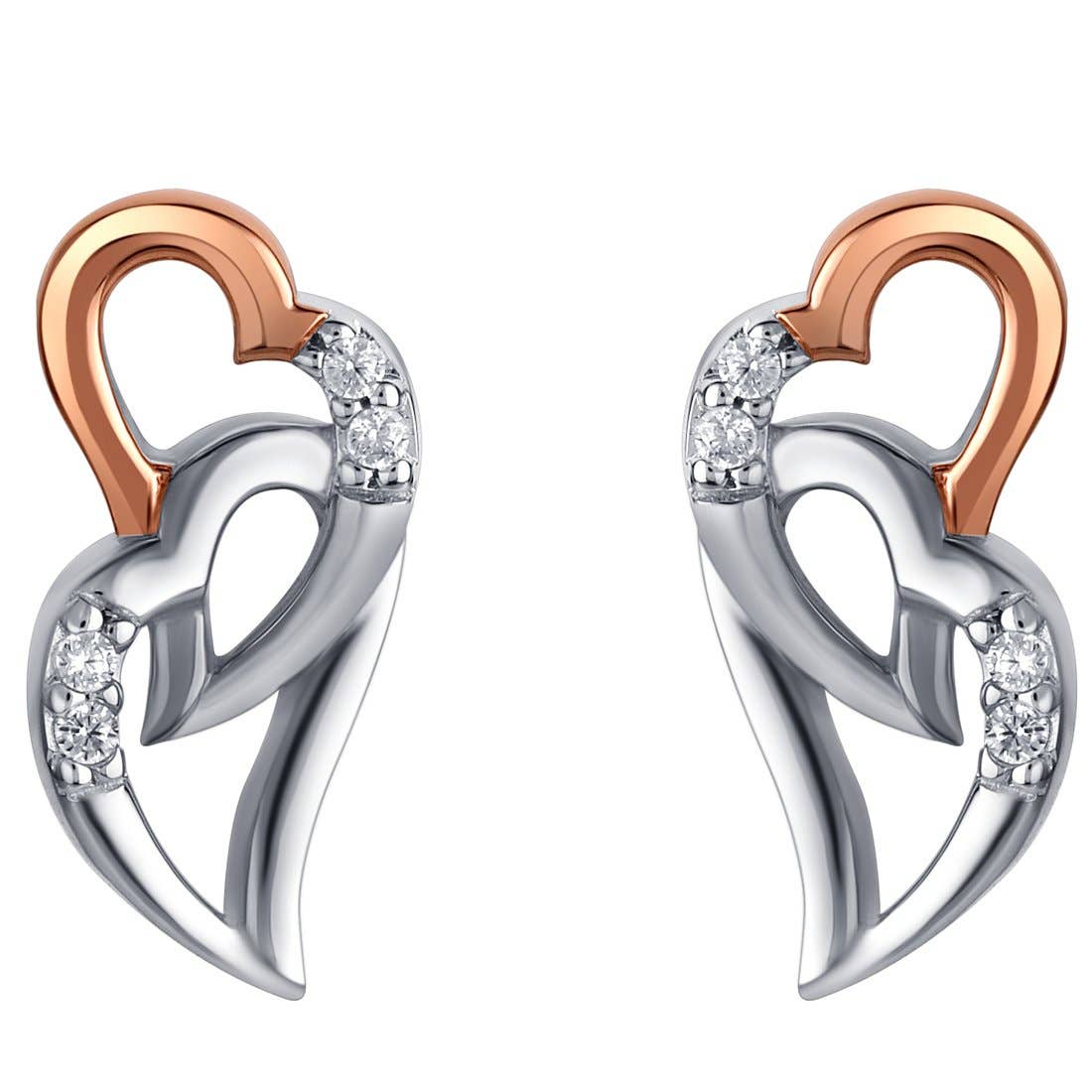 Earrings - Two-Tone Sterling Silver Interlocking Hearts