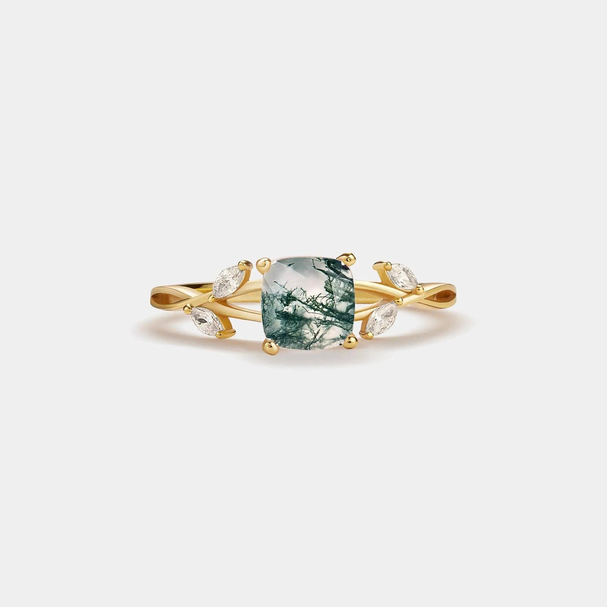 Ring - Moss Agate with Leaf Sterling Silver