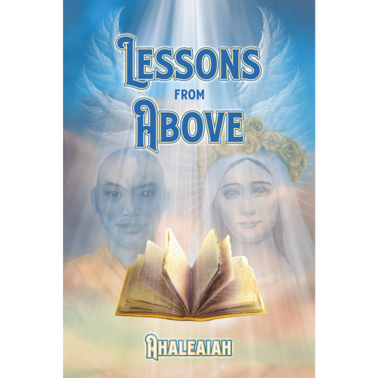 Book cover titled 'Lessons from Above' with two angelic figures and an open book.
