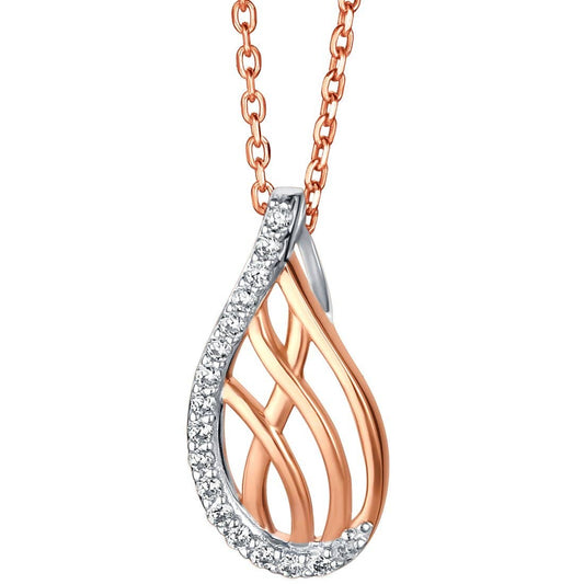 Pendant - Rose-Tone Sterling Silver Lattice Raindrop
