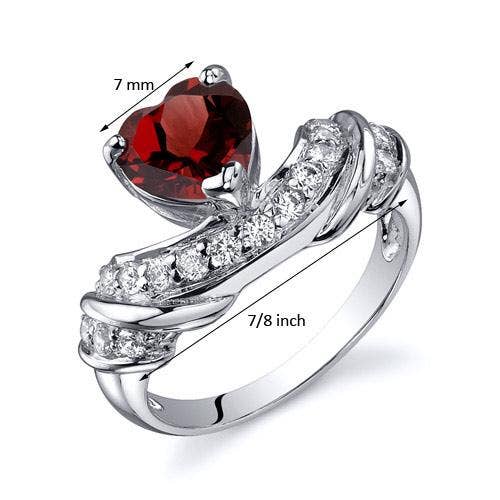 Ring - Garnet Heart Shape Sterling Silver