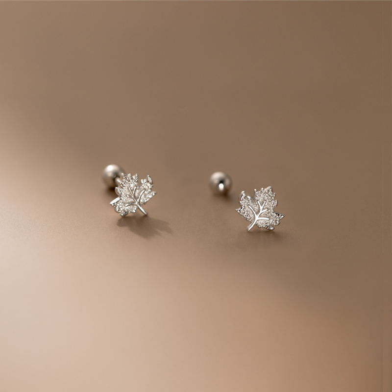 Earrings - Maple Leaf Screw Back Studs Sterling Silver