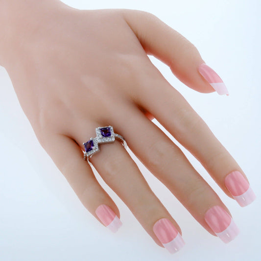 Ring - Amethyst Princess Cut Sterling Silver