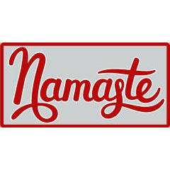 Red 'Namaste' text on a white background
