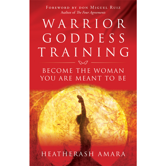 Book cover of 'Warrior Goddess Training' with a silhouette of a woman and a glowing orb on a red background.