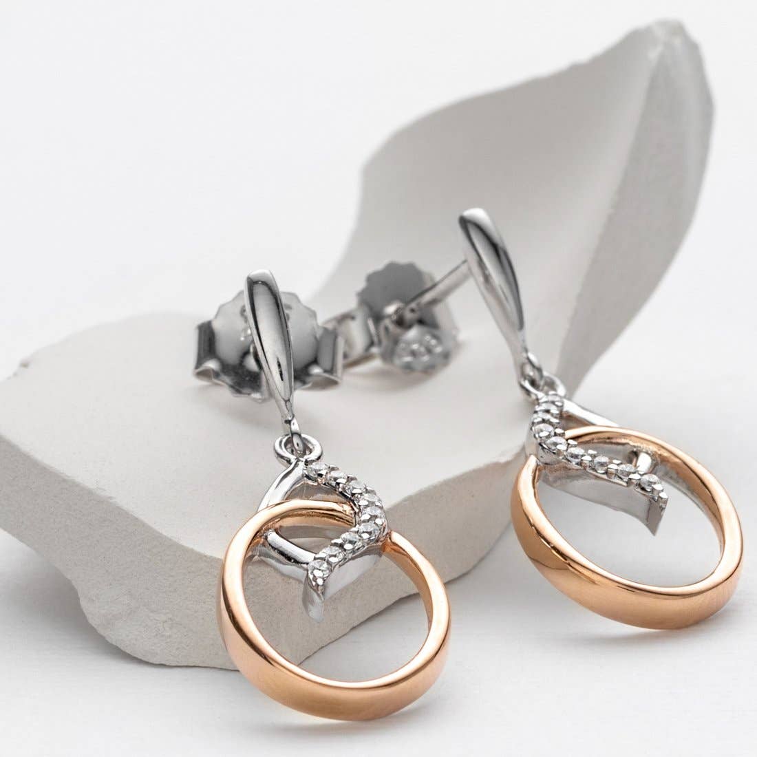 Earrings - Two-Tone Sterling Silver Marquise Shape Dangle
