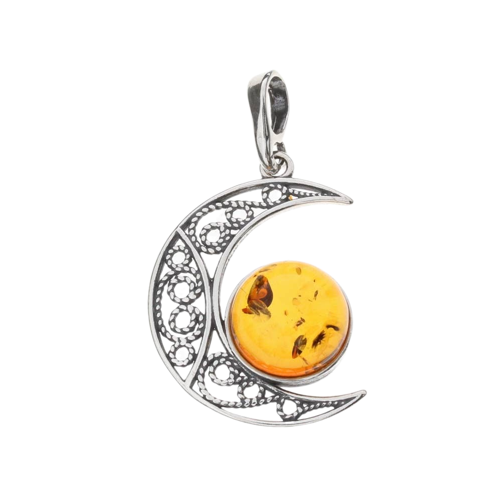 baltic amber moon sterling silver pendant