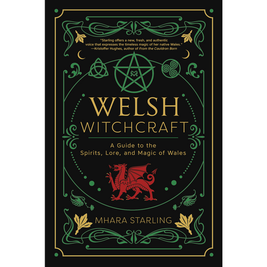 Book cover of 'Welsh Witchcraft' with decorative elements and text.