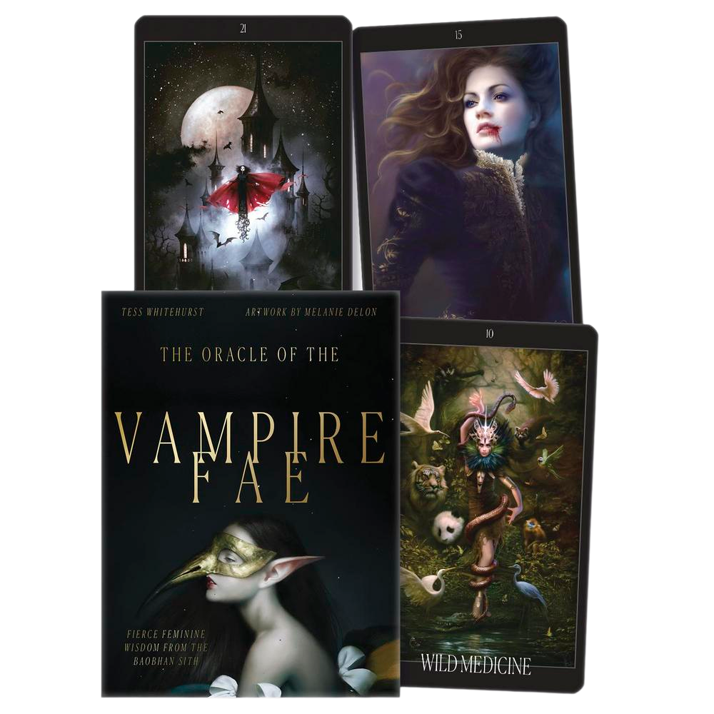 Oracle cards titled 'The Oracle of the Vampire Fae' with artistic illustrations on a white background.