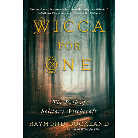 Book cover of 'Wicca for One' with a forest scene and gold text.