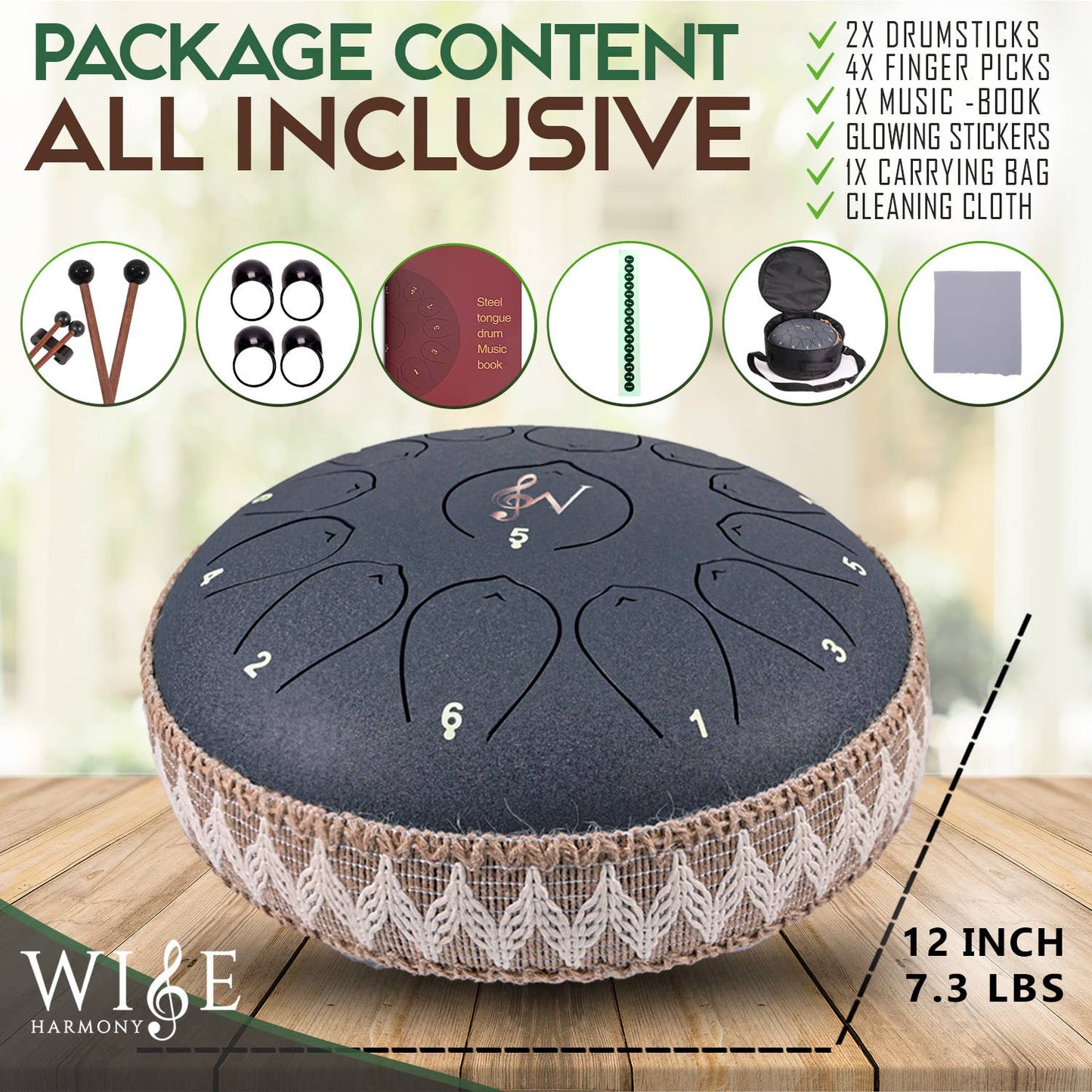 Steel Tongue Drum - 12-Inch, 13 Notes - Navy Blue