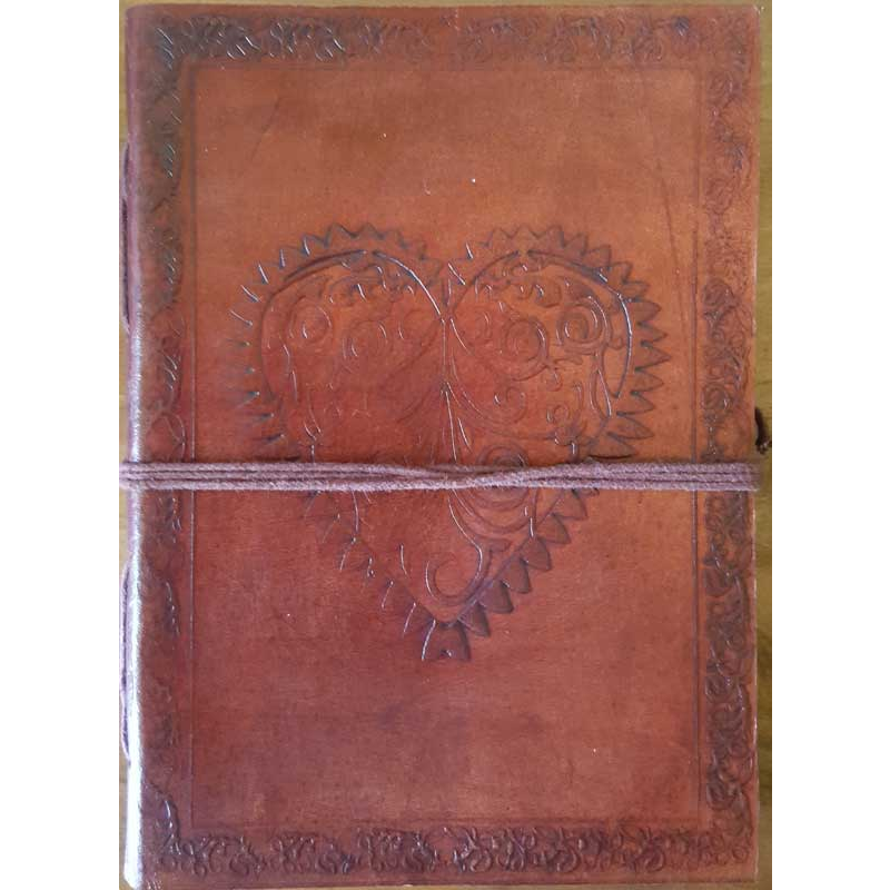 leather journal with cord and heart design