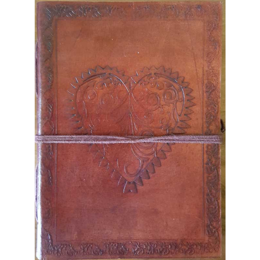 leather journal with cord and heart design