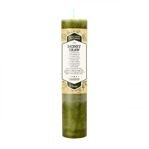blessed herbal money draw candle 1.5x7" 40 hour burn time