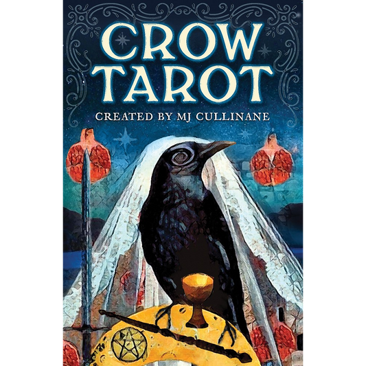 Book cover of 'Crow Tarot' with a crow and mystical design.