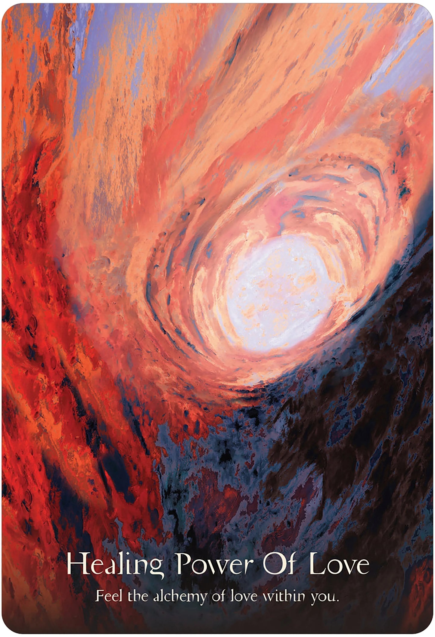 Artistic depiction of a swirling vortex with text about the 'Healing Power of Love'.