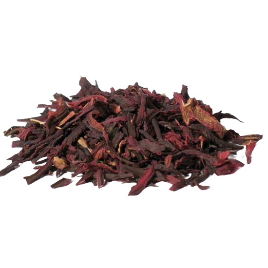Dried hibiscus flowers on a white background