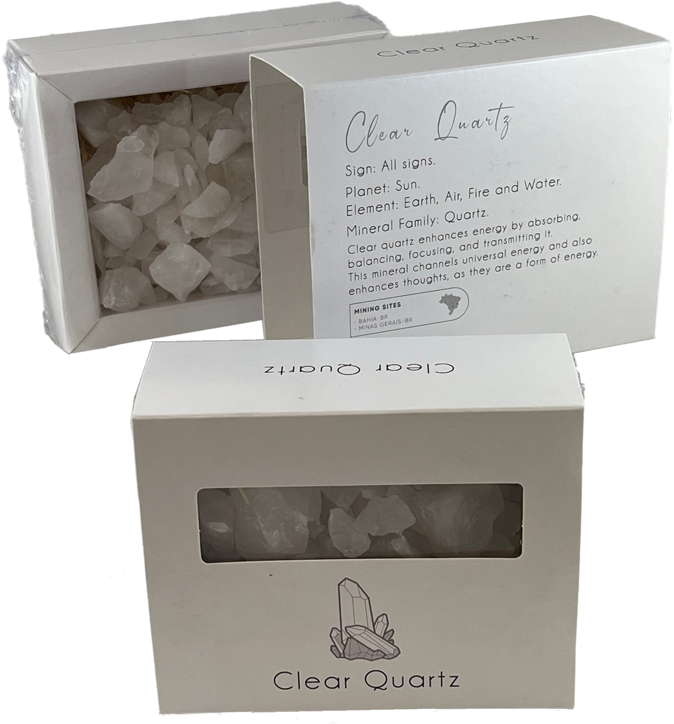 clear quartz raw stones in pre-packaged box