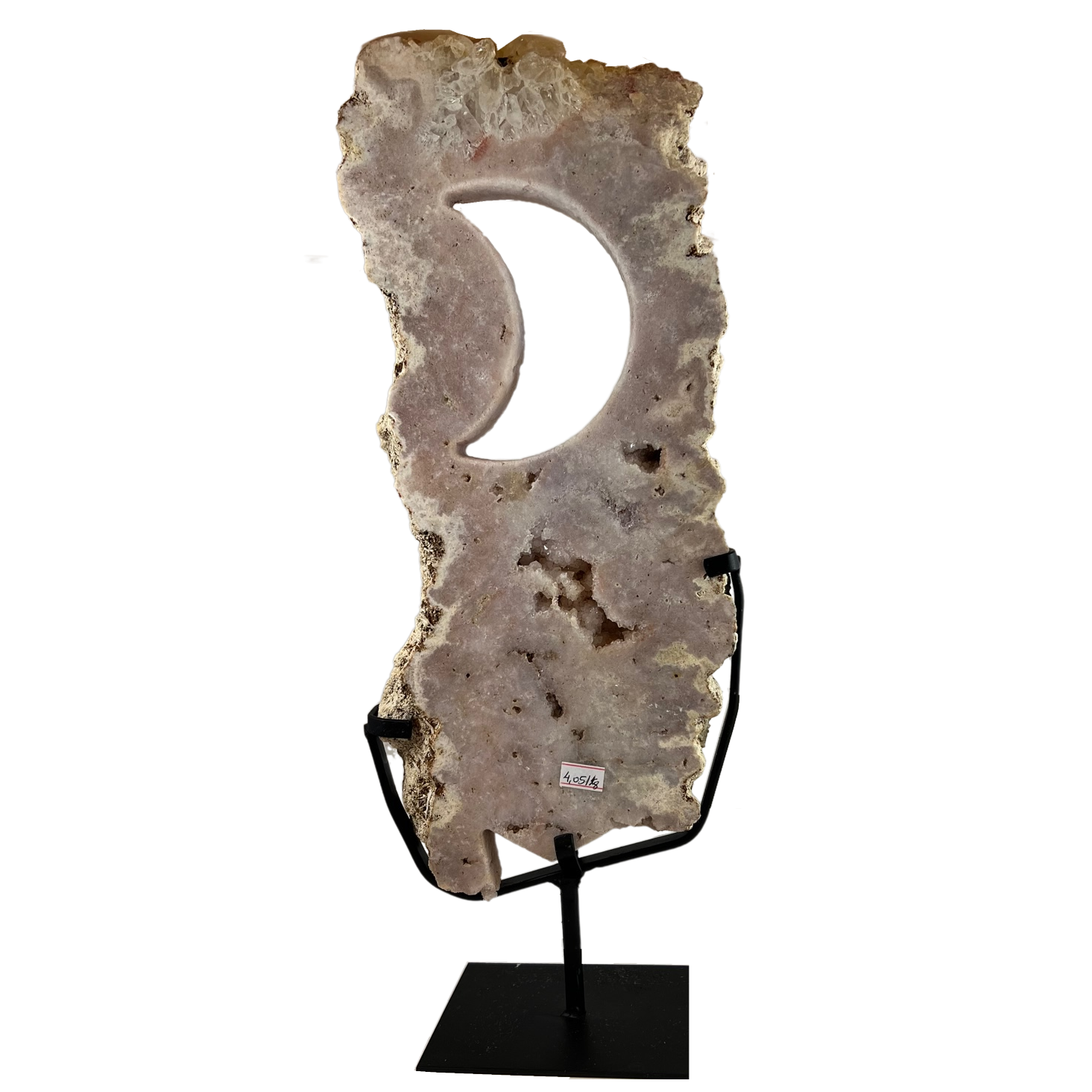 pink amethyst slab with crescent moon cutout
