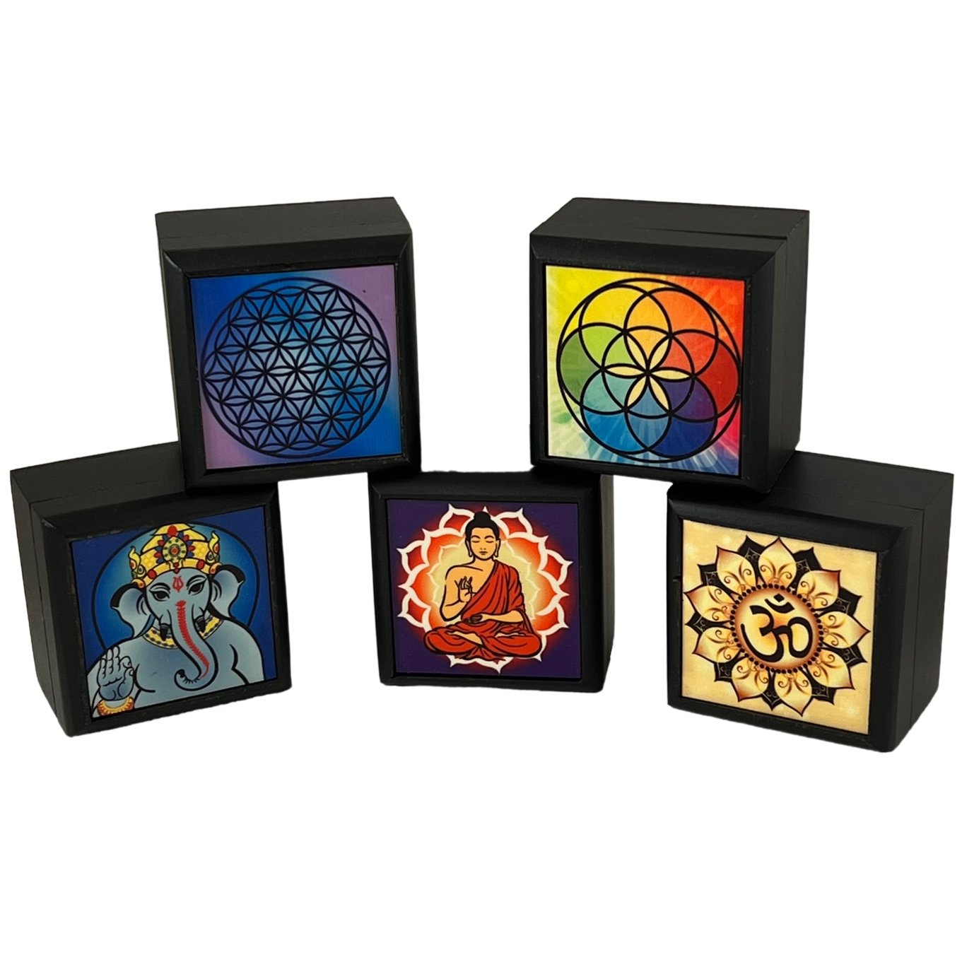 2" x 2" wood boxes with bright designs