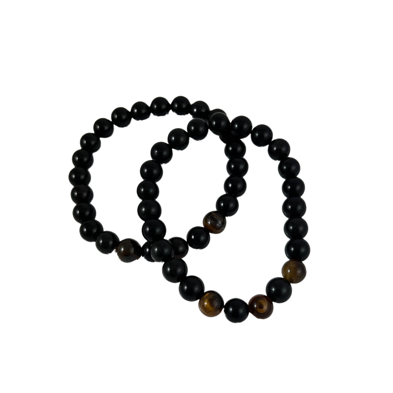 8mm obsidian bracelet with 3 tiger eye beads