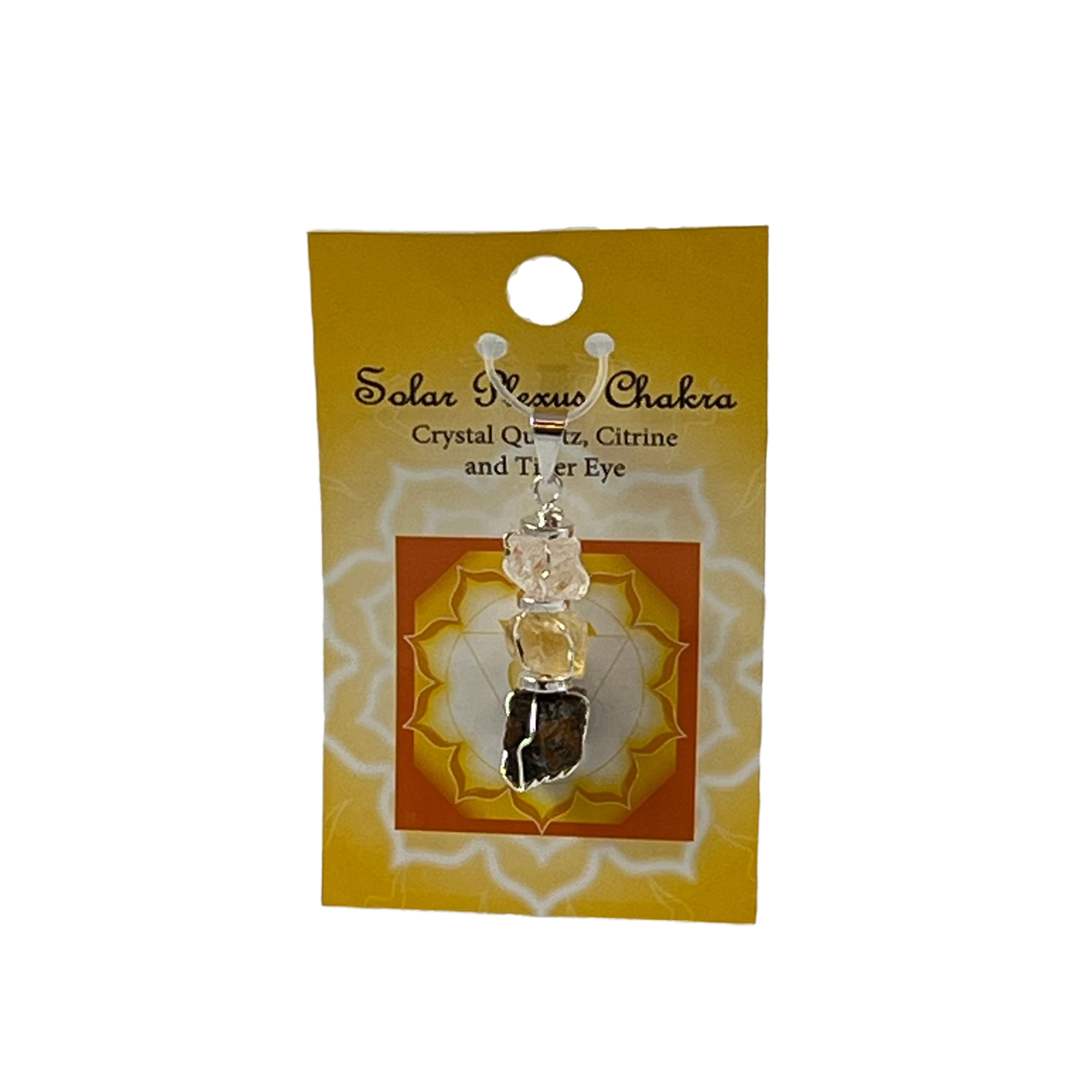 solar plexus chakra pendant 2.5". clear quartz, citrine, tiger eye