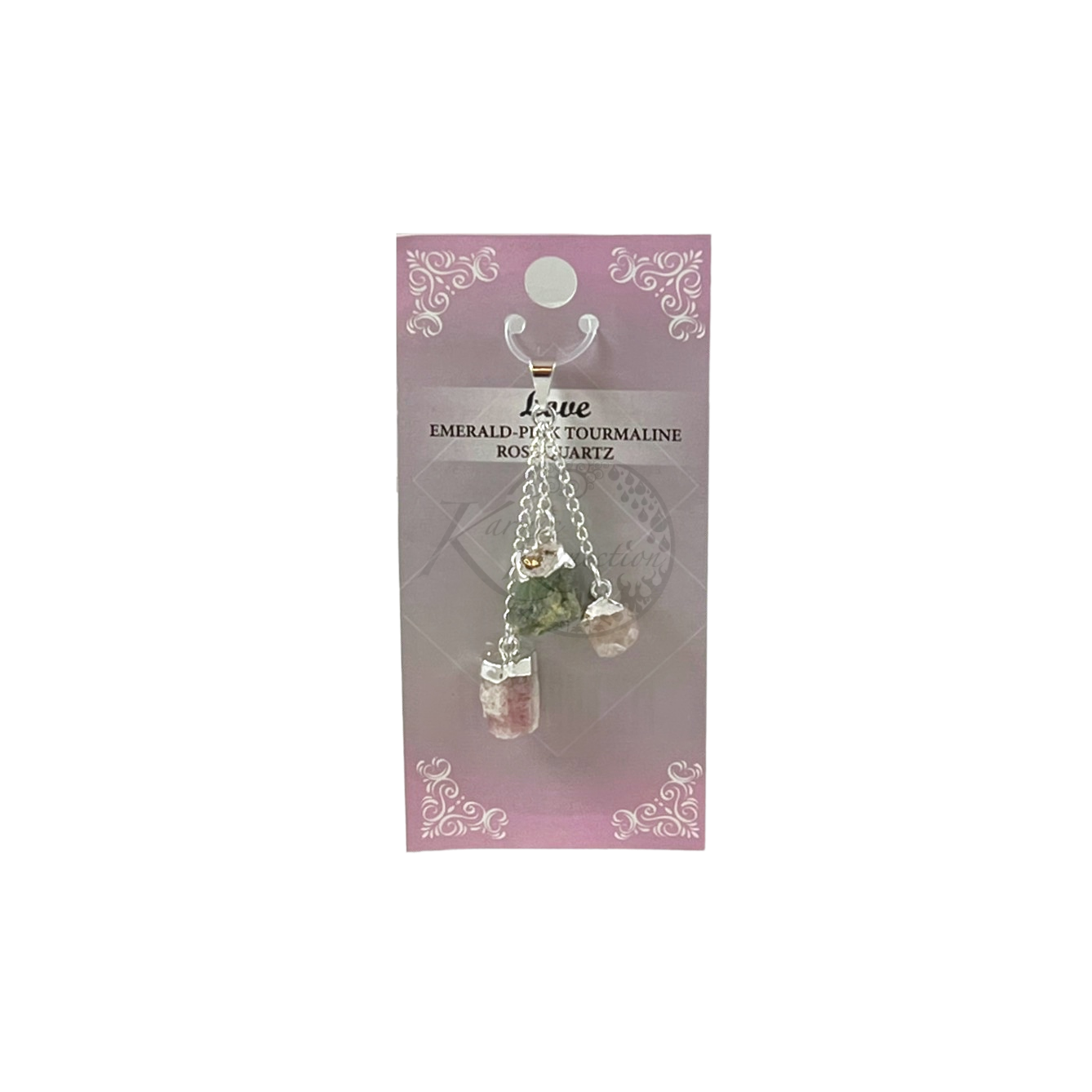 love pendant. emerald, pink tourmaline, rose quartz