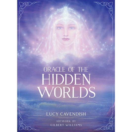 Book cover of 'Oracle of the Hidden Worlds' with a mystical design and text.