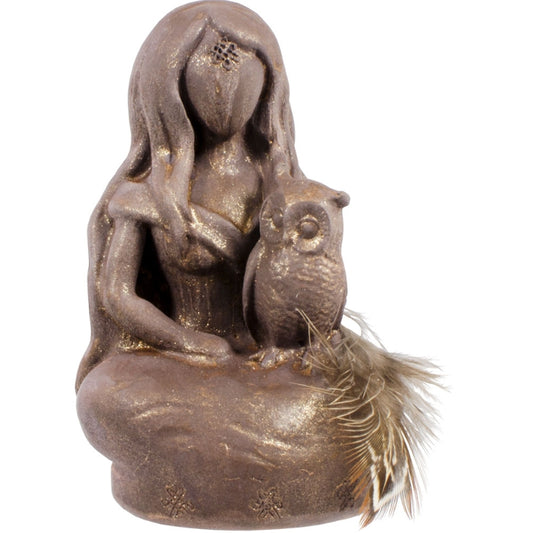Gypsum Cement Figurine - Athena Owl Goddess