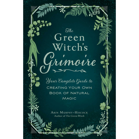 Book cover of 'The Green Witch's Grimoire' with green leafy design on a dark background