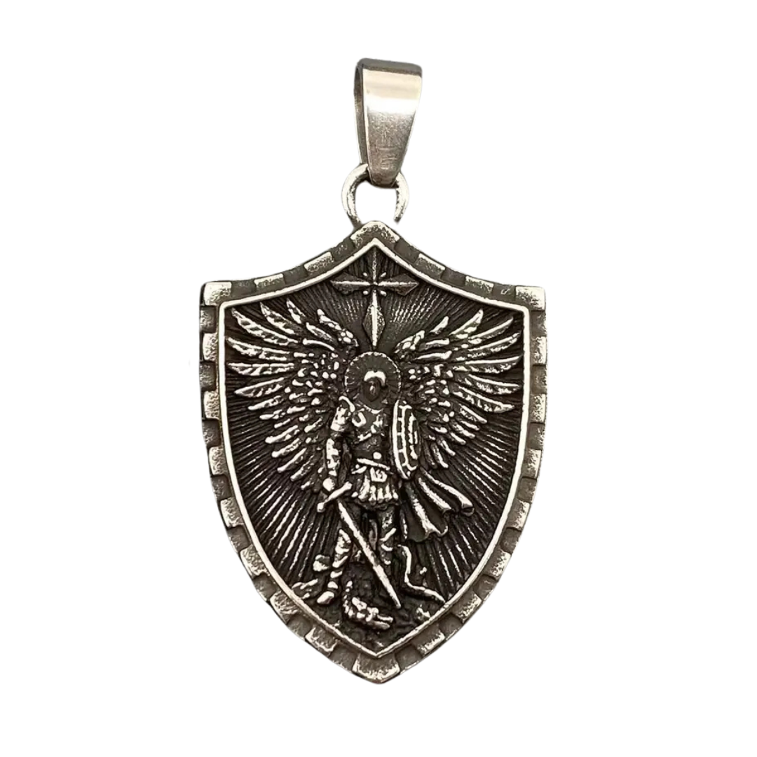 Pendant - Stainless Steel Saint Michael Archangel Shield 