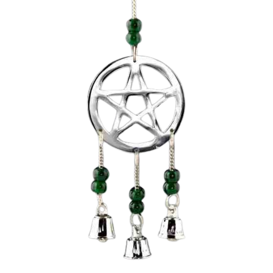 Pentacle in Chrome Chime with Beads - 9"L