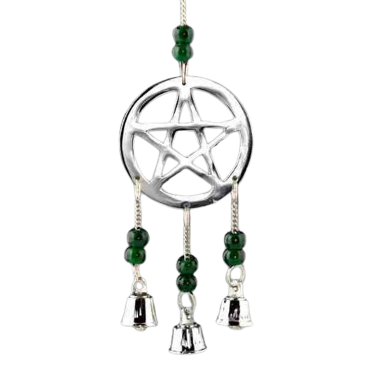 Pentacle in Chrome Chime with Beads - 9"L