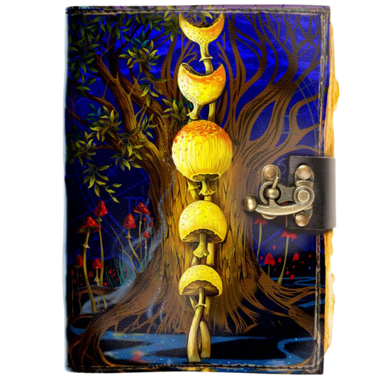 colorful moon tree leather journal