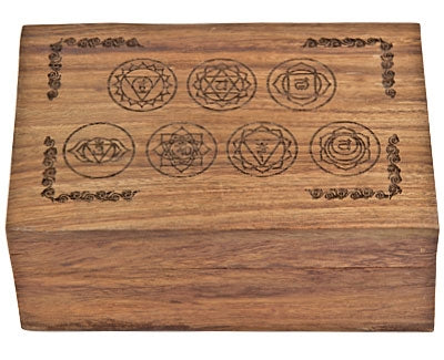 Seven Chakra Carved Wood Box (4 x 6")