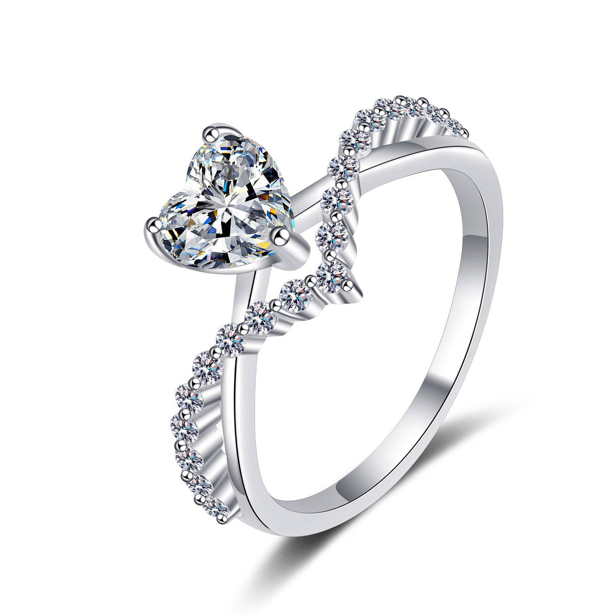 Ring - Heart Moissanite Pave Sterling Silver