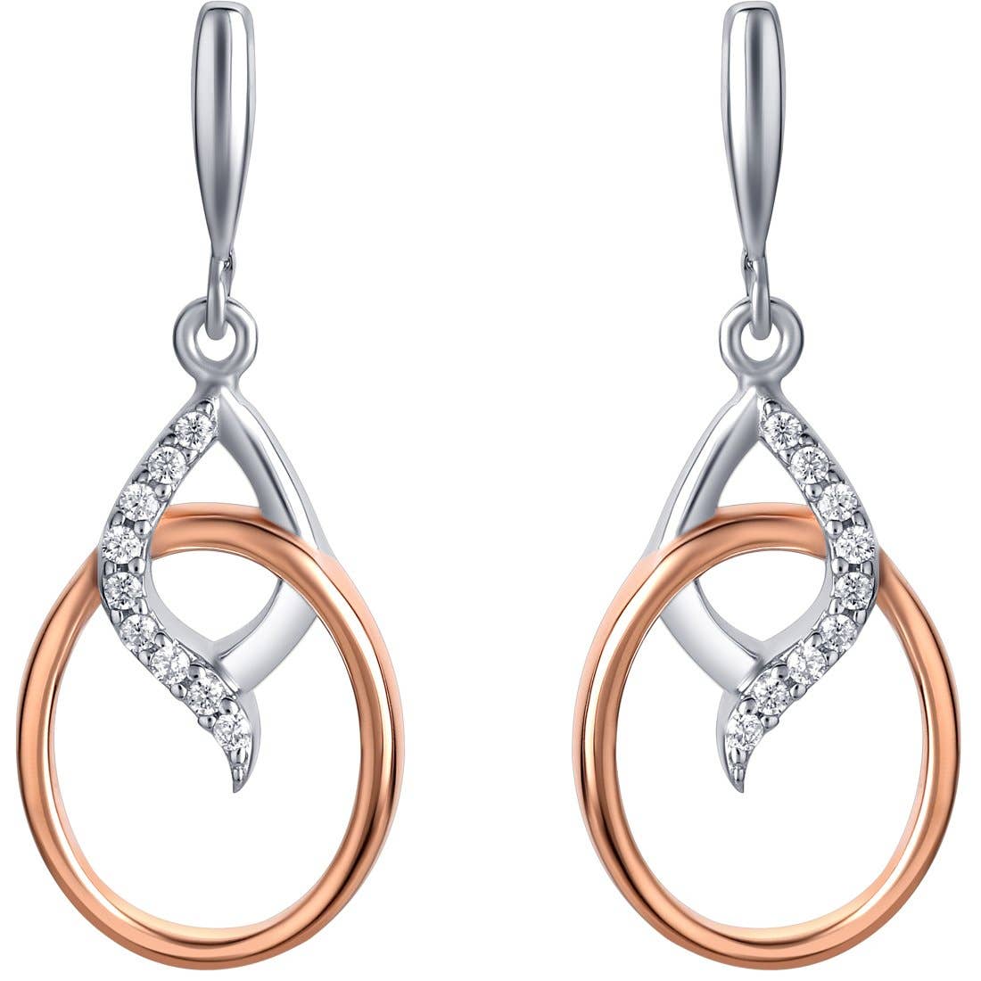 Earrings - Two-Tone Sterling Silver Marquise Shape Dangle