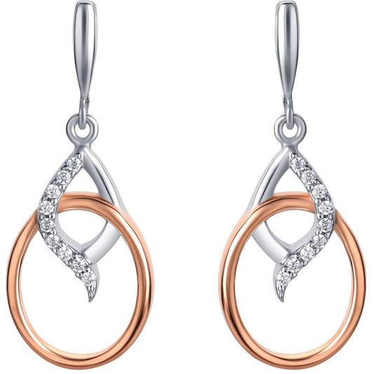 Earrings - Two-Tone Sterling Silver Marquise Shape Dangle