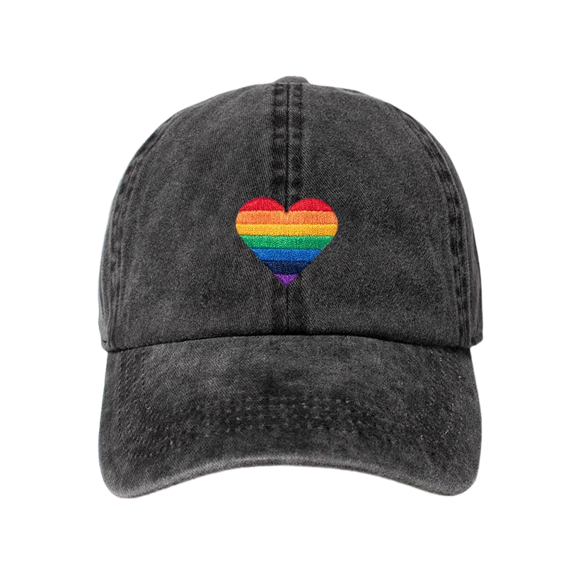Baseball Cap - Rainbow Peace Sign - Washed Black