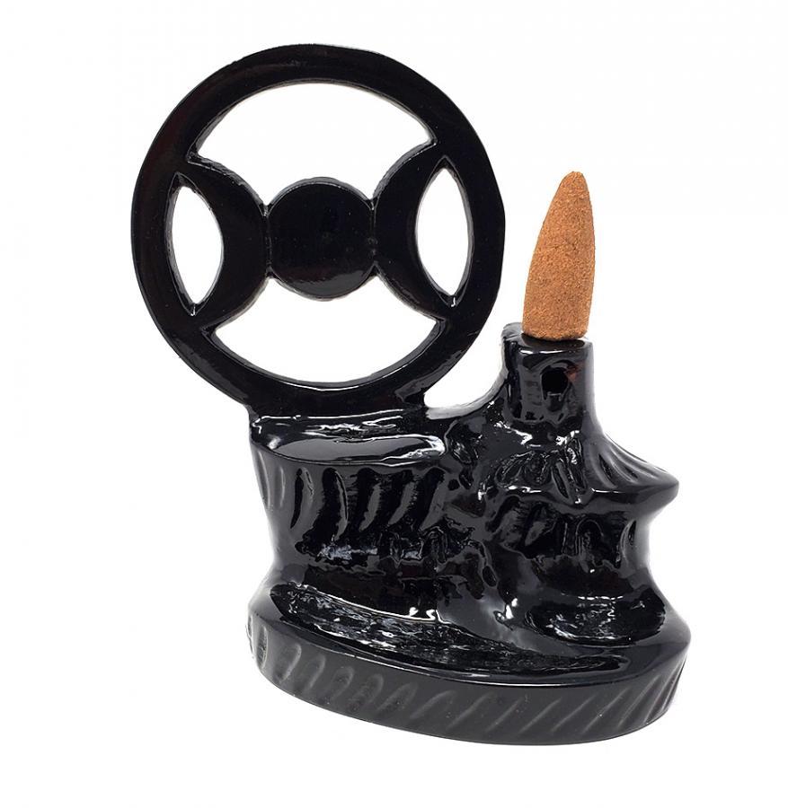 Triple Moon Ceramic Backflow Incense Burner 4.5"