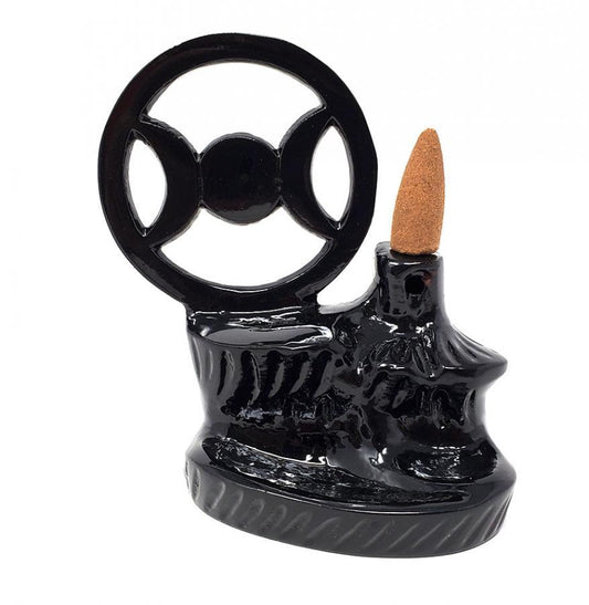 Triple Moon Ceramic Backflow Incense Burner 4.5"