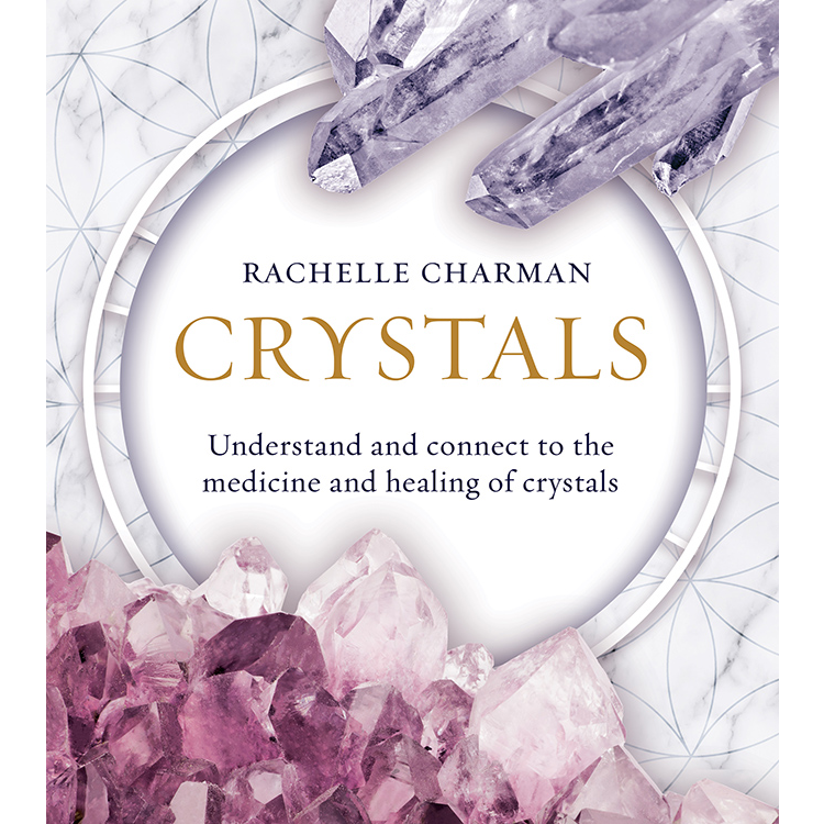 Book cover of 'Crystals' by Rachelle Charman with crystal imagery on a white background