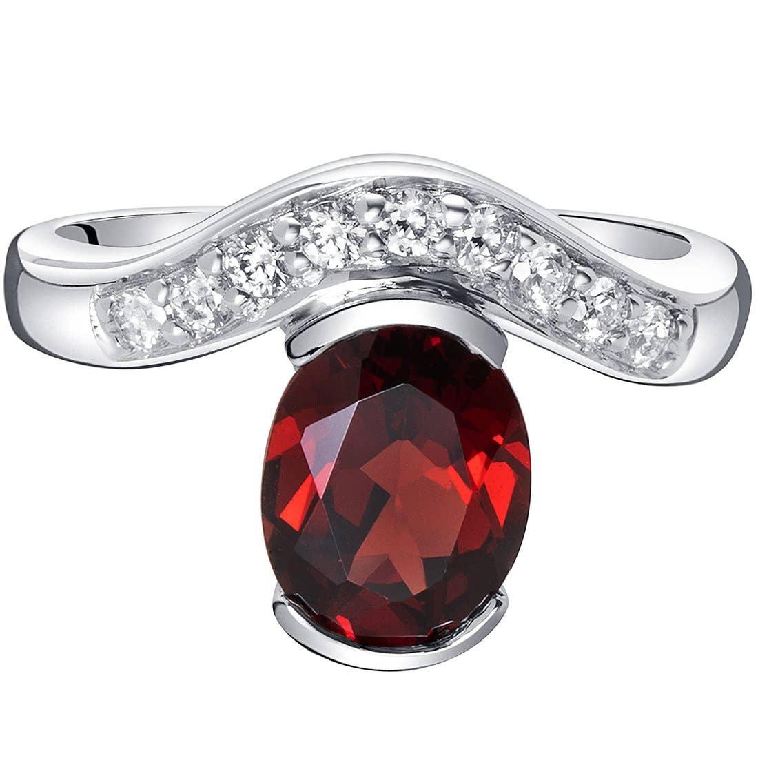 Ring - Garnet Oval Cut Sterling Silver